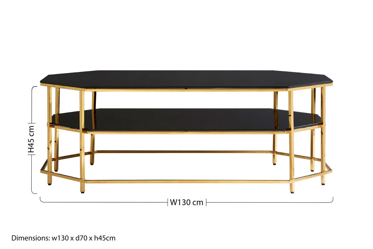 Arezzo Black Glass 2 Tier Coffee Table with Gold Finish Frame