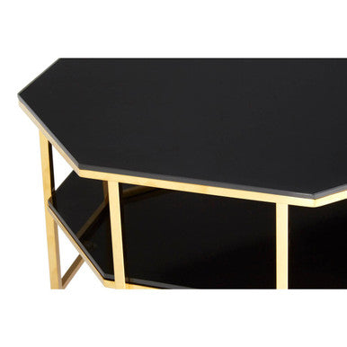 Arezzo Black Glass 2 Tier Coffee Table with Gold Finish Frame