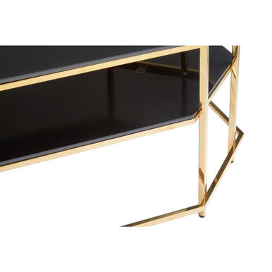Arezzo Black Glass 2 Tier Coffee Table with Gold Finish Frame