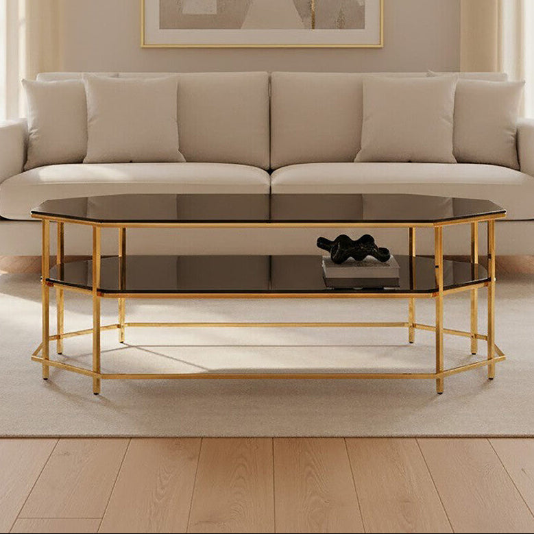 Arezzo Black Glass 2 Tier Coffee Table with Gold Finish Frame