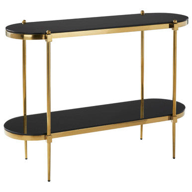 Arezzo Black Glass 2 Tier Console Table with Gold Finish Frame