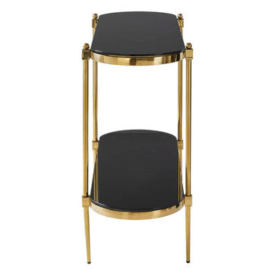Arezzo Black Glass 2 Tier Console Table with Gold Finish Frame