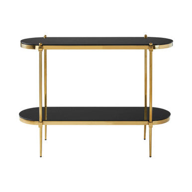 Arezzo Black Glass 2 Tier Console Table with Gold Finish Frame
