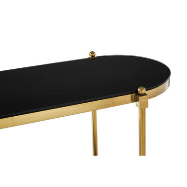Arezzo Black Glass 2 Tier Console Table with Gold Finish Frame
