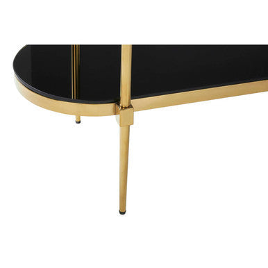 Arezzo Black Glass 2 Tier Console Table with Gold Finish Frame
