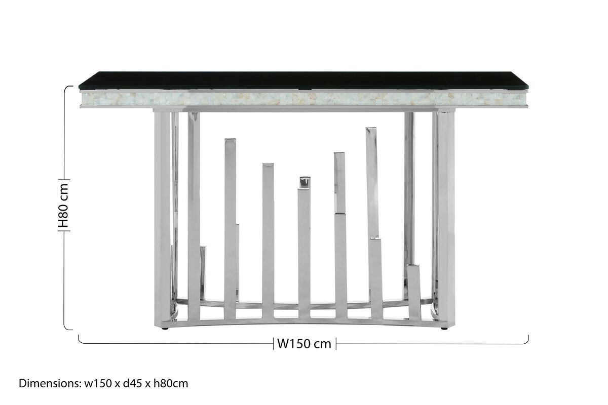 Eliza Black Glass and Silver Finish Console Table