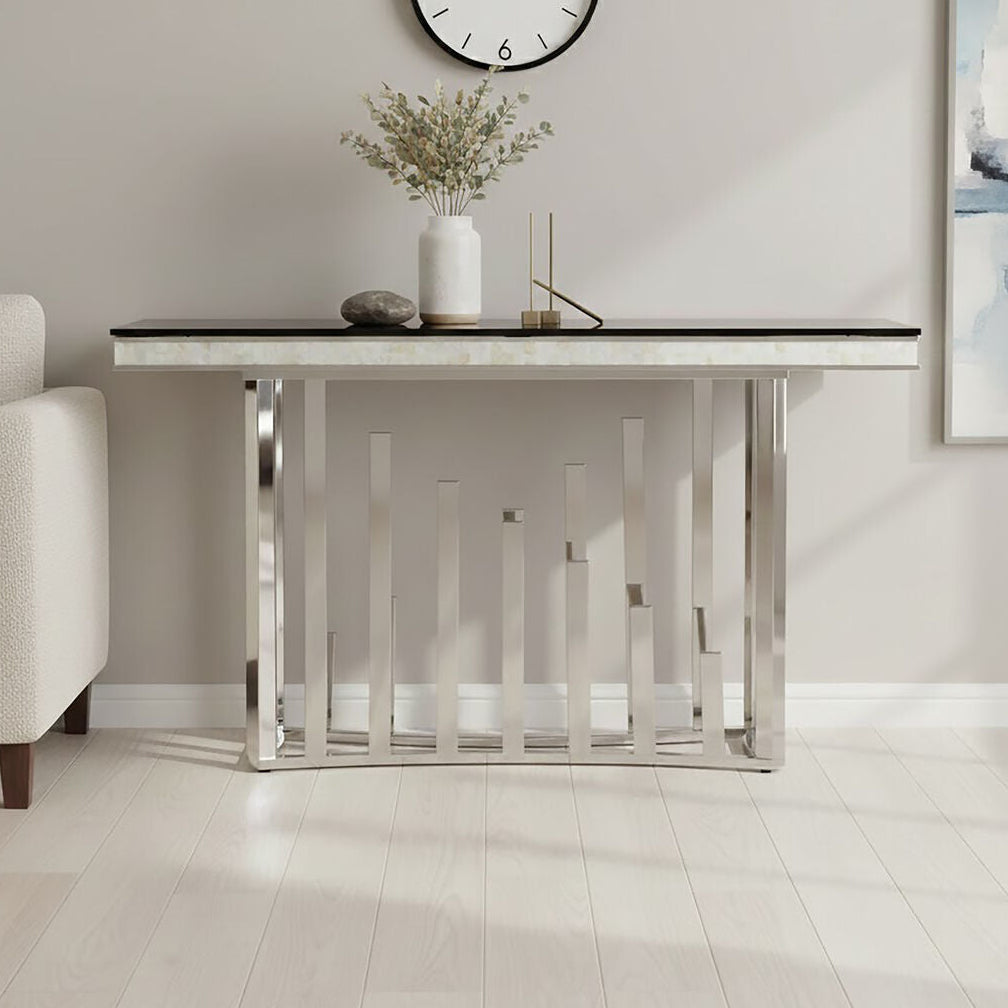 Eliza Black Glass and Silver Finish Console Table