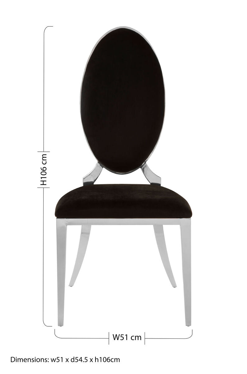 Eliza Black Velvet Dining Chair with Silver Finish Frame