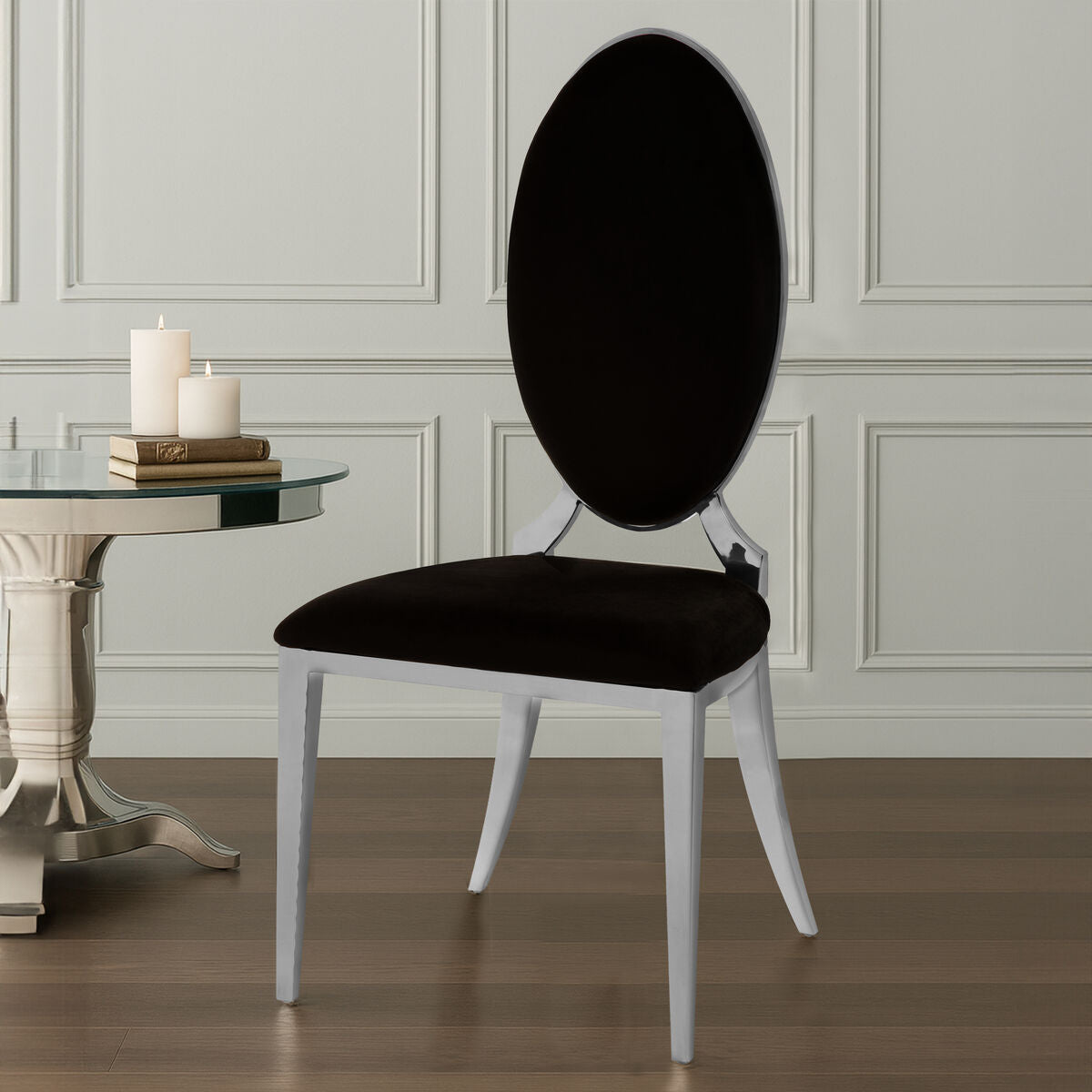 Eliza Black Velvet Dining Chair with Silver Finish Frame