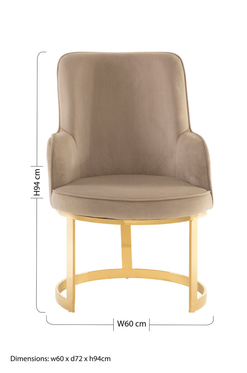 Eliza Beige Velvet Dining Chair with Gold Finish Frame