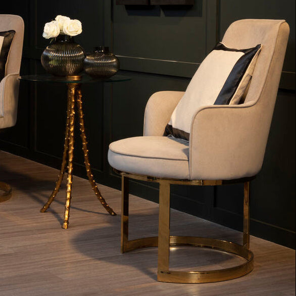 Eliza Beige Velvet Dining Chair with Gold Finish Frame
