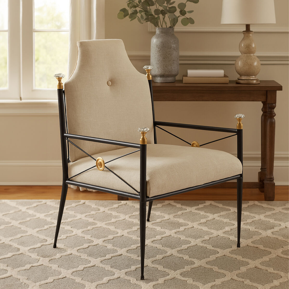 Monroe Natural Linen Chair with Black Metal Legs