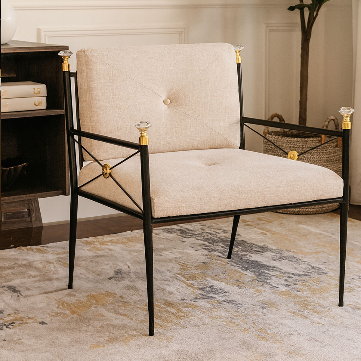 Monroe White Linen Lounge Chair