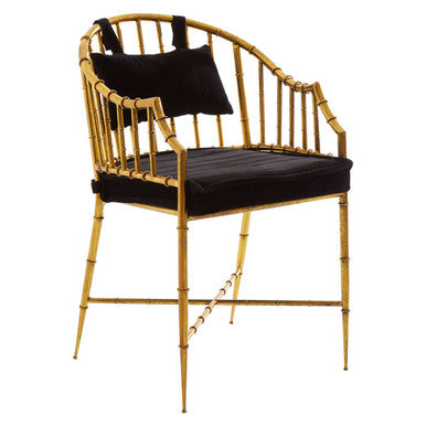 Monroe Black Velvet and Gold Finish Bamboo Design Armchair