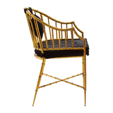 Monroe Black Velvet and Gold Finish Bamboo Design Armchair