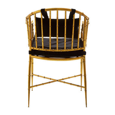 Monroe Black Velvet and Gold Finish Bamboo Design Armchair
