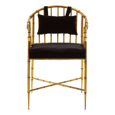 Monroe Black Velvet and Gold Finish Bamboo Design Armchair