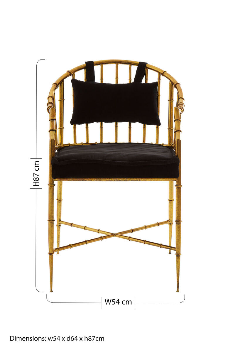Monroe Black Velvet and Gold Finish Bamboo Design Armchair