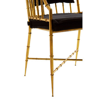 Monroe Black Velvet and Gold Finish Bamboo Design Armchair