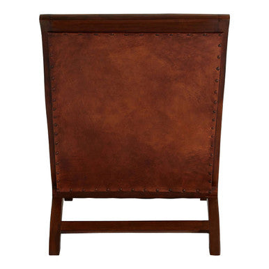 Inca Brown Leather and Teak Wood Lounge Chair with Footstool