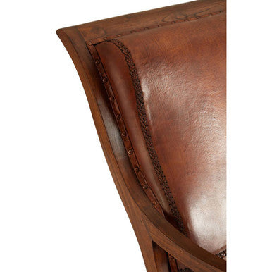 Inca Brown Leather and Teak Wood Lounge Chair with Footstool