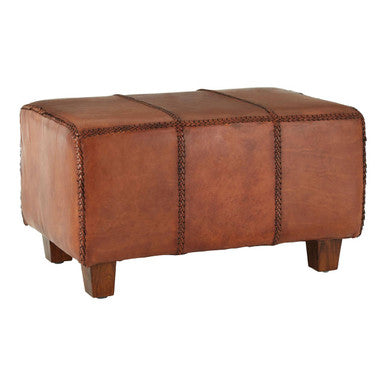 Inca Antique Brown Leather and Teak Wood Bench