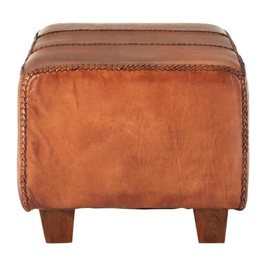 Inca Antique Brown Leather and Teak Wood Bench
