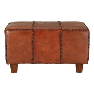 Inca Antique Brown Leather and Teak Wood Bench