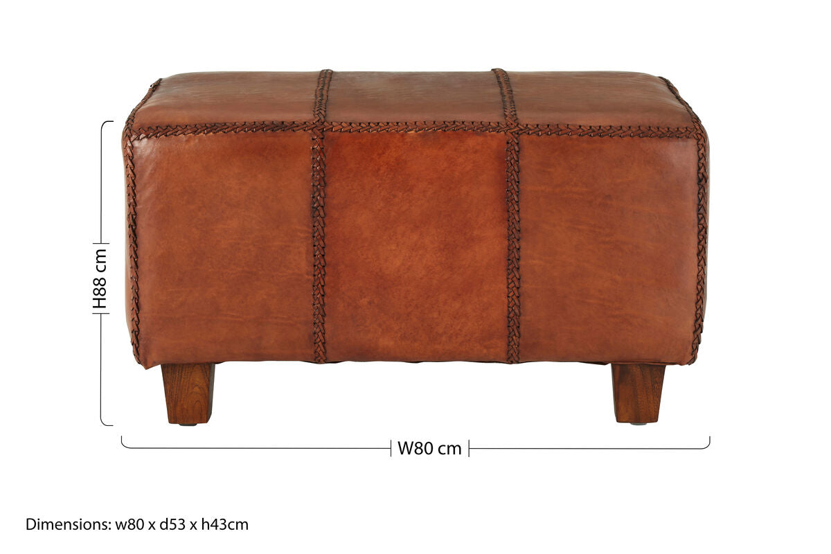 Inca Antique Brown Leather and Teak Wood Bench