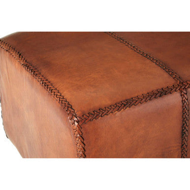 Inca Antique Brown Leather and Teak Wood Bench
