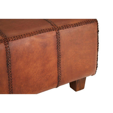 Inca Antique Brown Leather and Teak Wood Bench