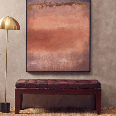 Inca Antique Brown Leather and Teak Wood Button Tufted Bench