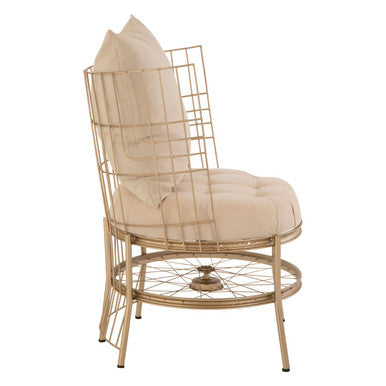 Mantis Natural Fabric and Champagne Finish Wheel Design Chair