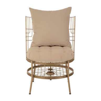 Mantis Natural Fabric and Champagne Finish Wheel Design Chair
