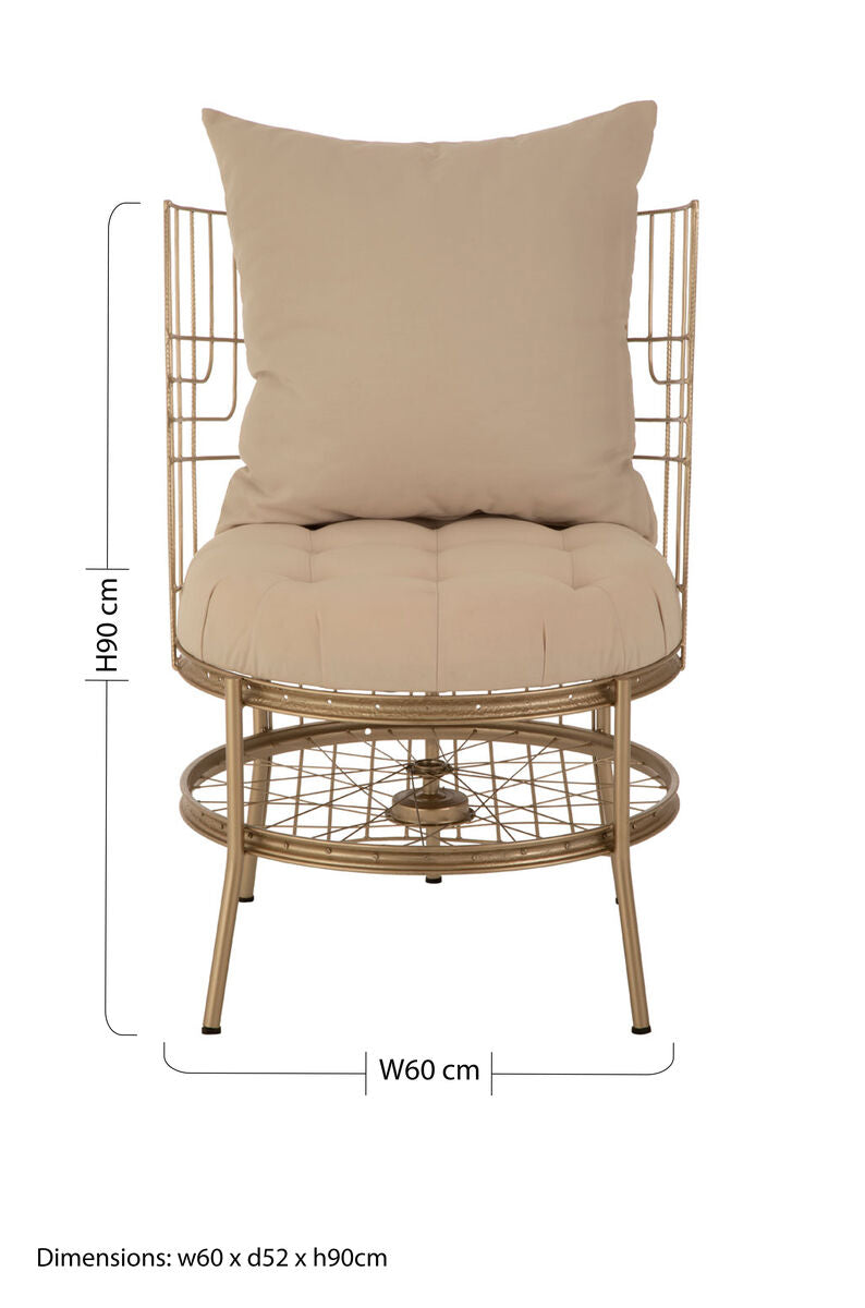Mantis Natural Fabric and Champagne Finish Wheel Design Chair