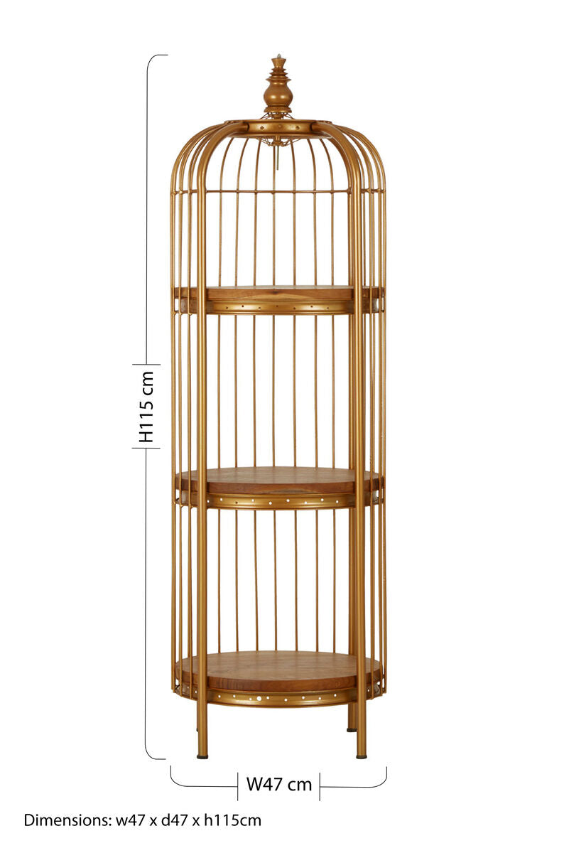 Small 3 Tier Gold Finish Birdcage Shelf Unit | Mantis