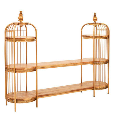 Long Gold Finish Birdcage Shelf Unit | Mantis