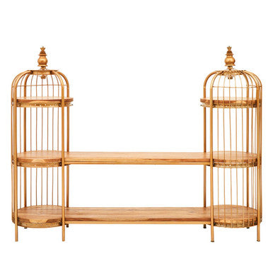 Long Gold Finish Birdcage Shelf Unit | Mantis