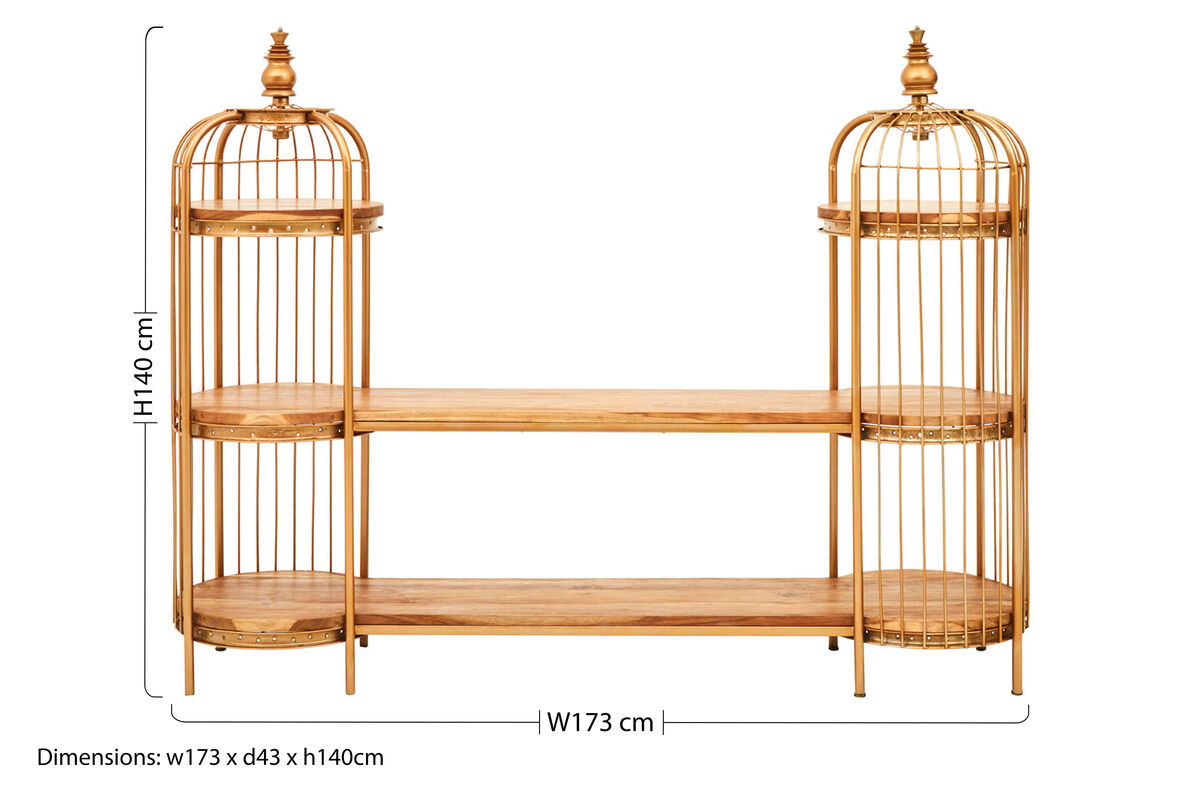 Long Gold Finish Birdcage Shelf Unit | Mantis