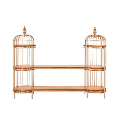 Champagne Gold Finish Birdcage Shelf Unit | Mantis