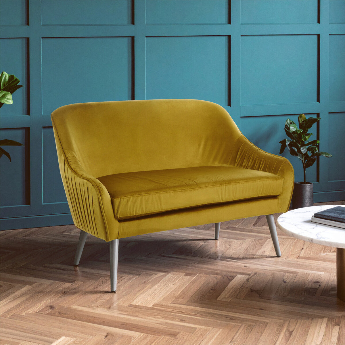 Louxor Mustard Velvet 2 Seater Sofa