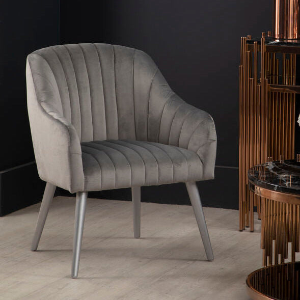 Louxor Grey Velvet Channel Tufted Chair