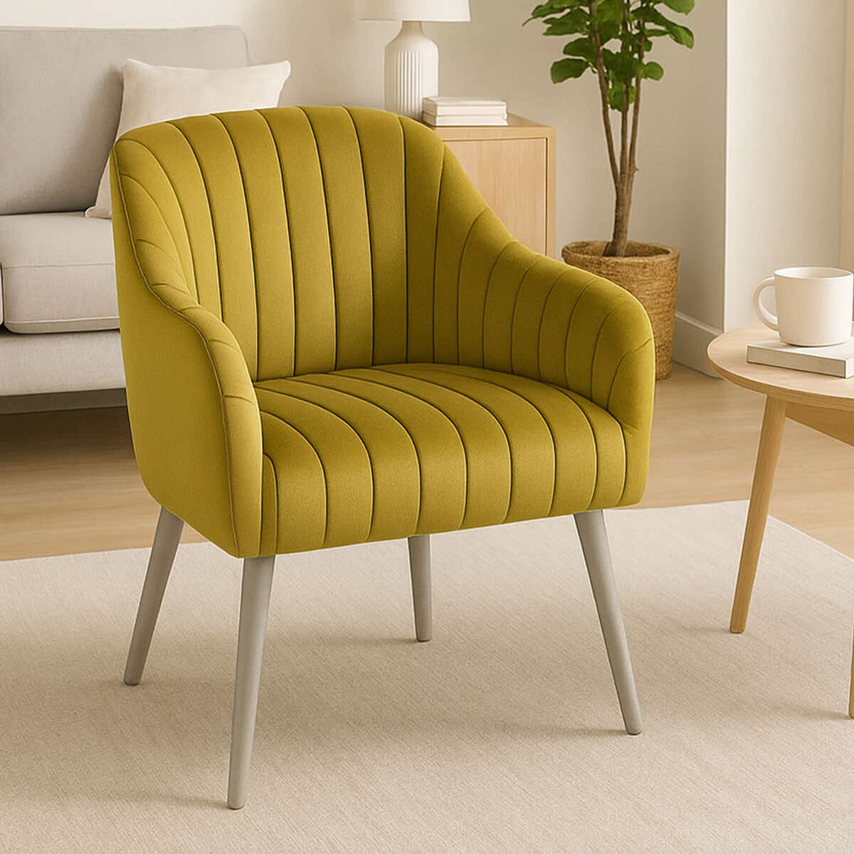 Louxor Mustard Velvet Channel Tufted Chair