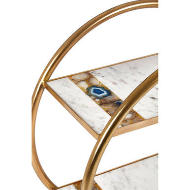 2 Tier Gold Finish Bar Trolley with Marble and Agate Shelves | Vizzini