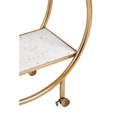2 Tier Gold Finish Bar Trolley with Marble and Agate Shelves | Vizzini