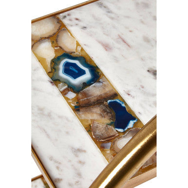 2 Tier Gold Finish Bar Trolley with Marble and Agate Shelves | Vizzini