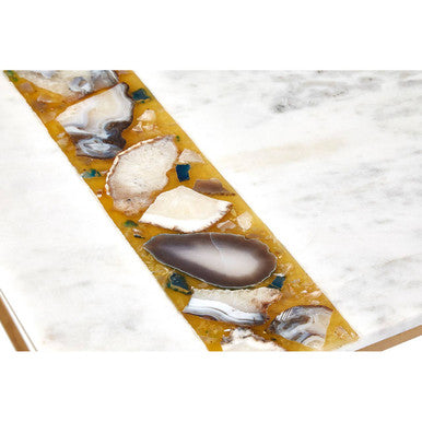 White Marble Top Square Coffee Table with Semi Precious Agate Stone Inlay | Vizzini