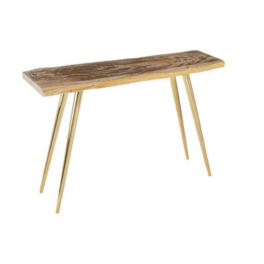 Relic Natural Petrified Wood and Brass Finish Console Table