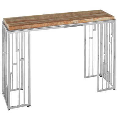 Relic Natural Onyx Stone and Silver Finish Console Table