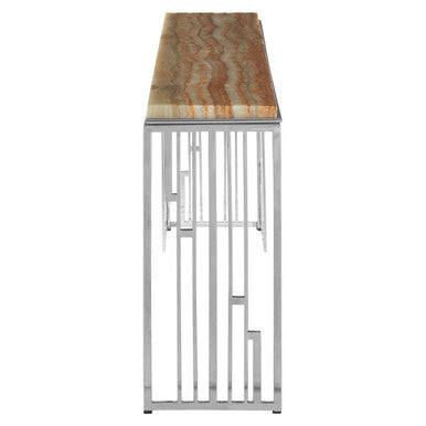 Relic Natural Onyx Stone and Silver Finish Console Table